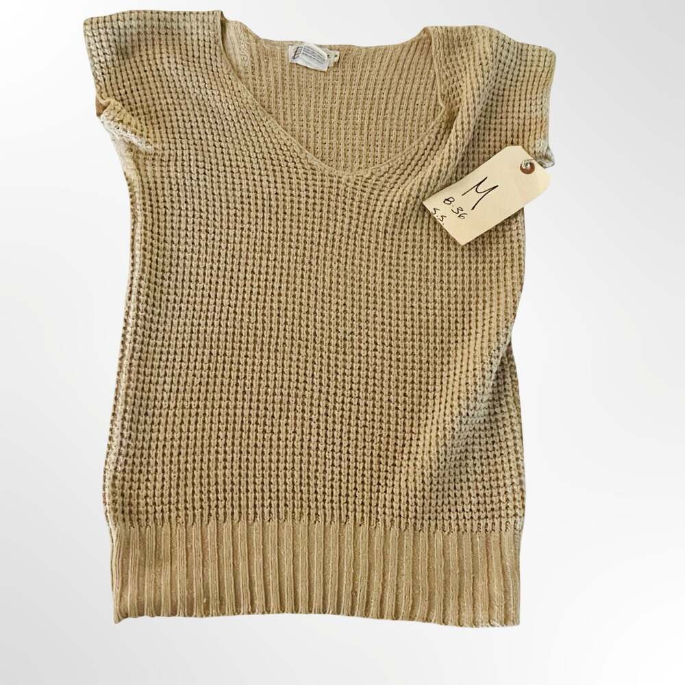 Linen-Blend Ribbed V-Neck Short Dolman Sleeve Sweater Beige Medium - Picture 5 of 5